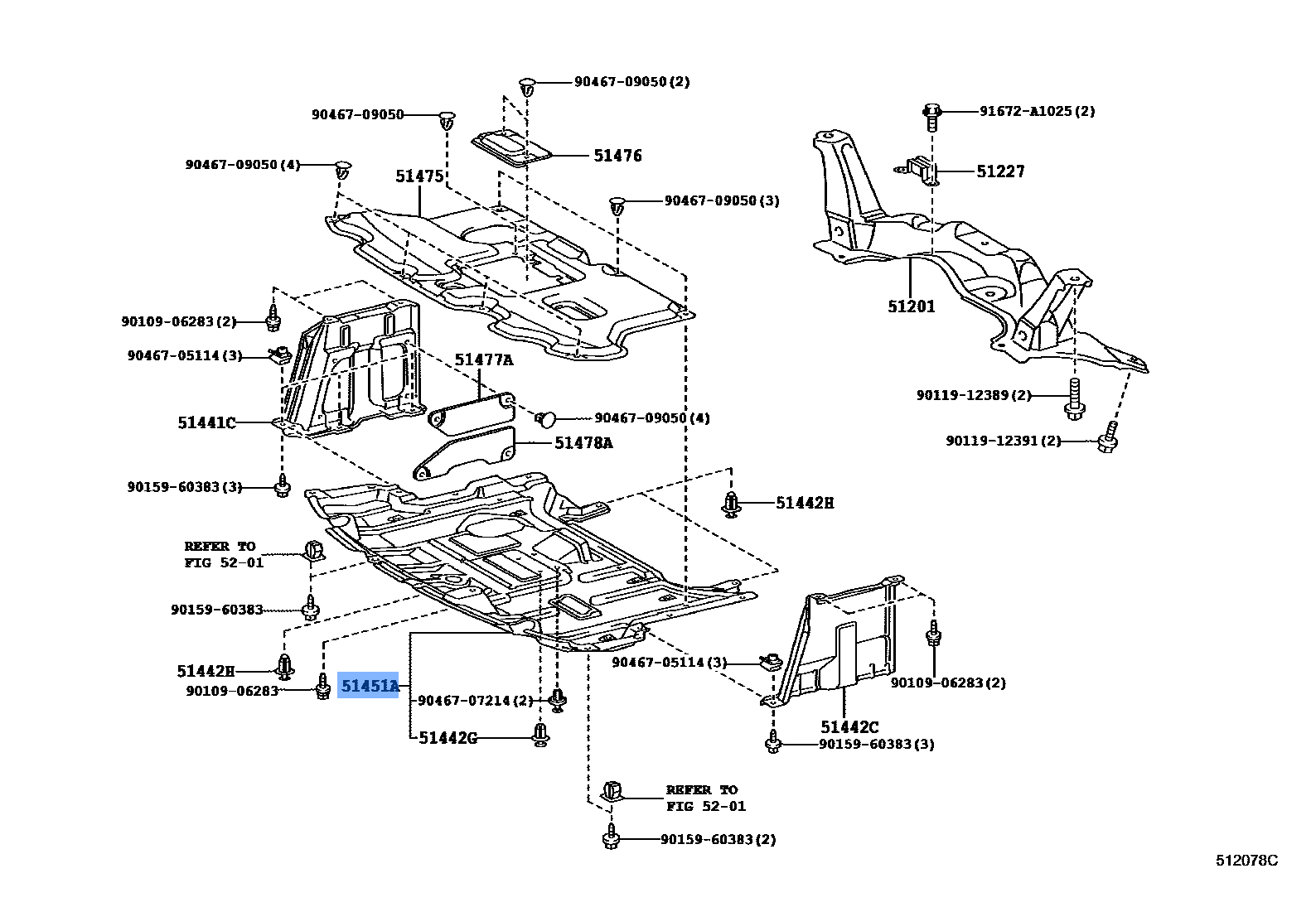 Toyota OEM Genuine COVER, ENGINE UNDER, CENTER 51451-02090