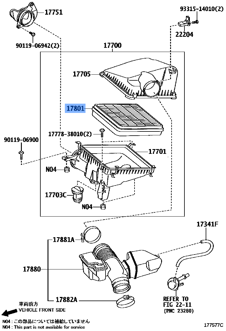 Toyota Engine Air Filter Element Sub-Assembly 17801-38030 fits: Land Cruiser / Lexus LX