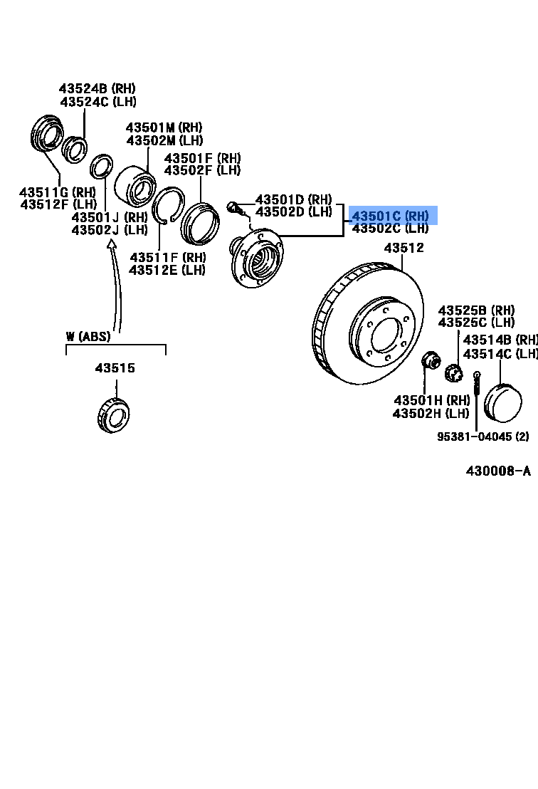 TOYOTA 4350233030 Right Front Axle Hub Sub-Assembly