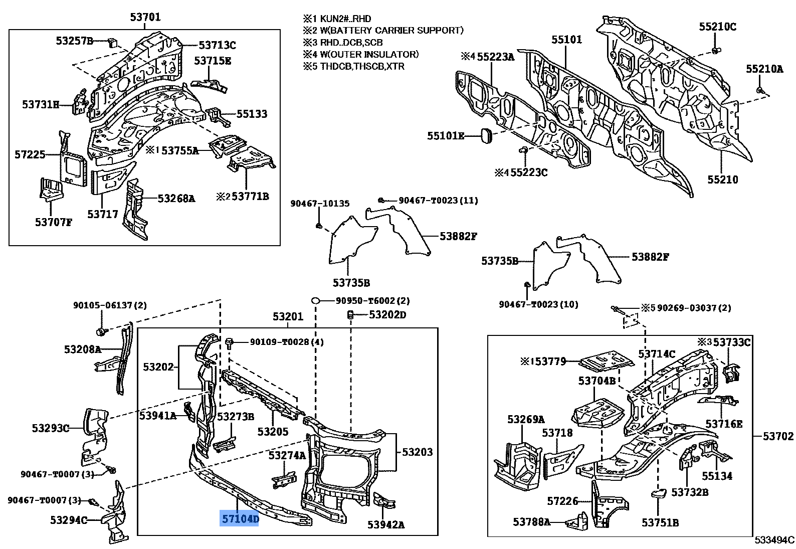 Toyota Hilux 04-14 Front Lower Sub Assembly Cross Member Part No 57161-0K010