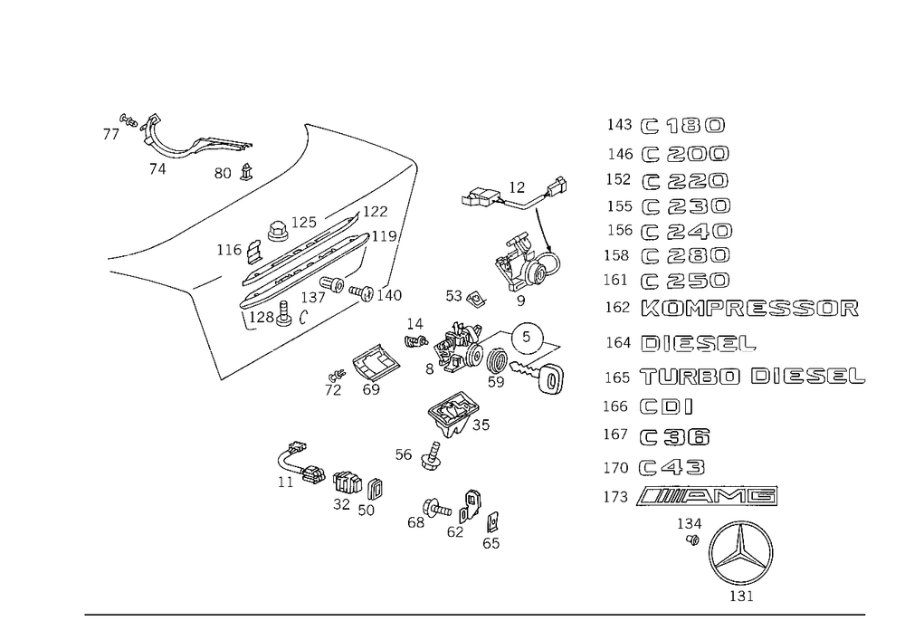 Trunk Star Db W202 Model 1998-2000