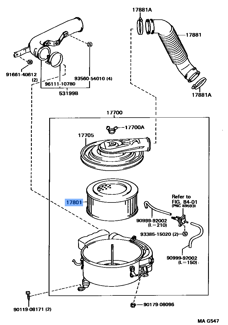 Toyota Engine Air Filter 17801-61030 fits: Land Cruiser, Coaster