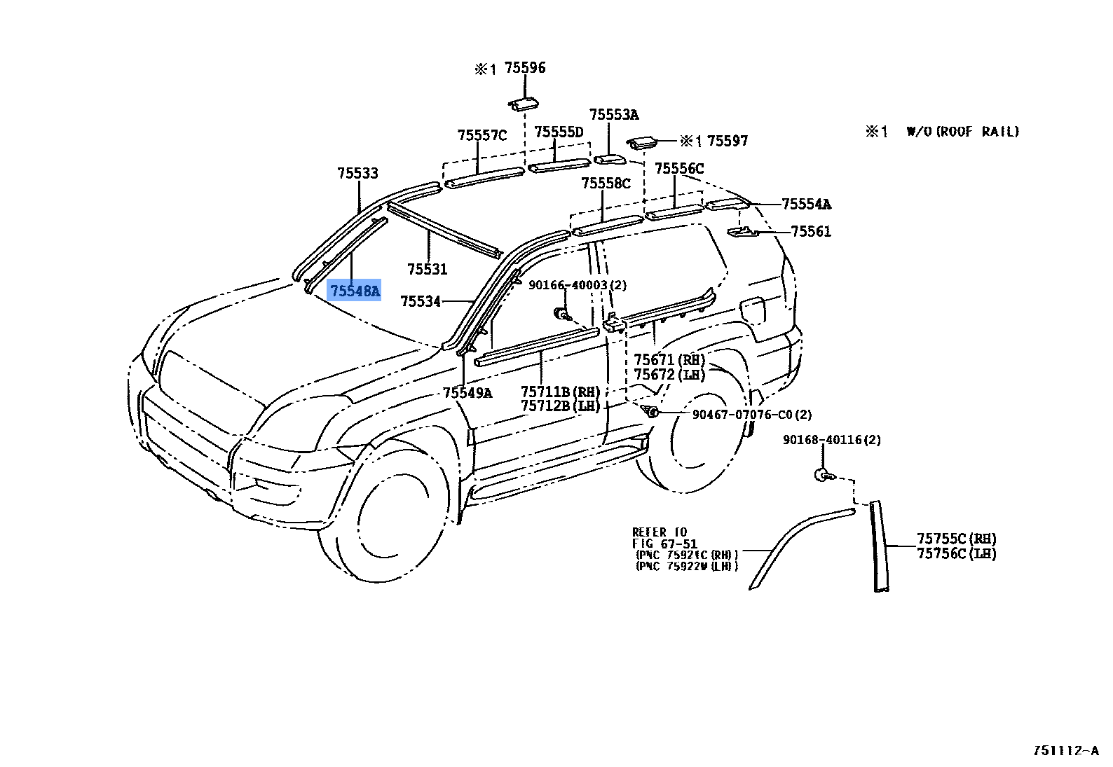 TOYOTA 75548-60010 Fastener, Windshield Outside Moulding No.1