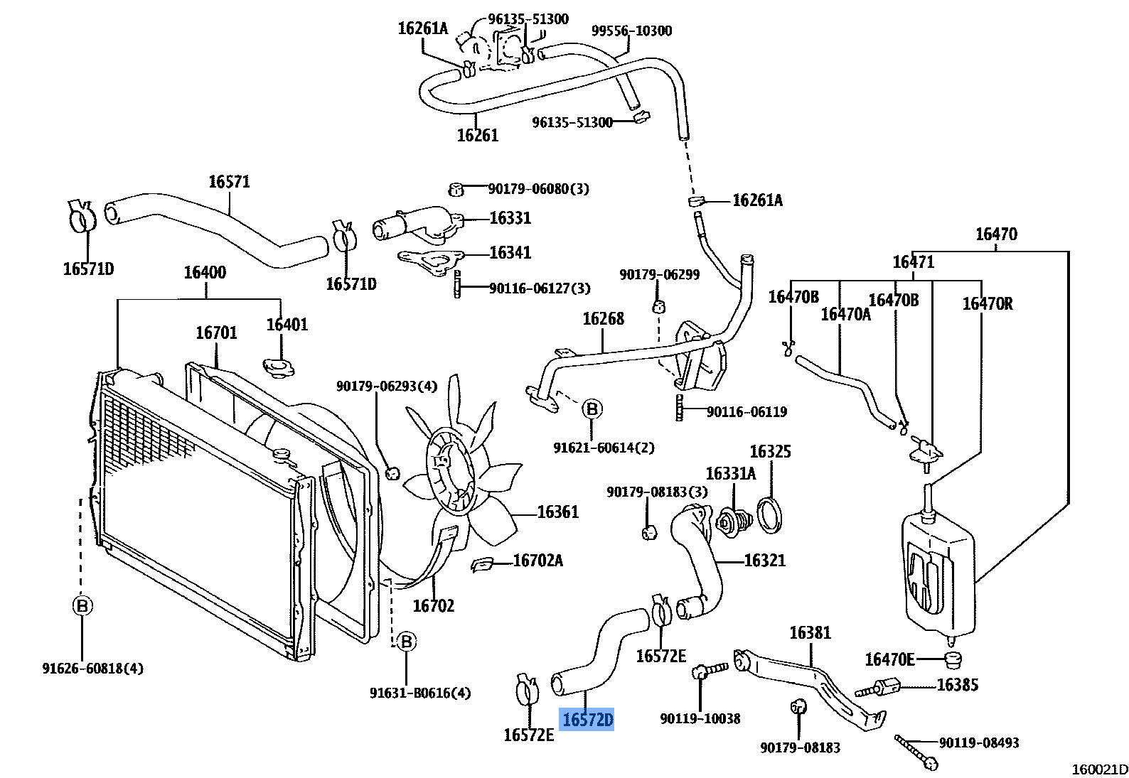 TOYOTA 16572-36170 Hose, Radiator No.2