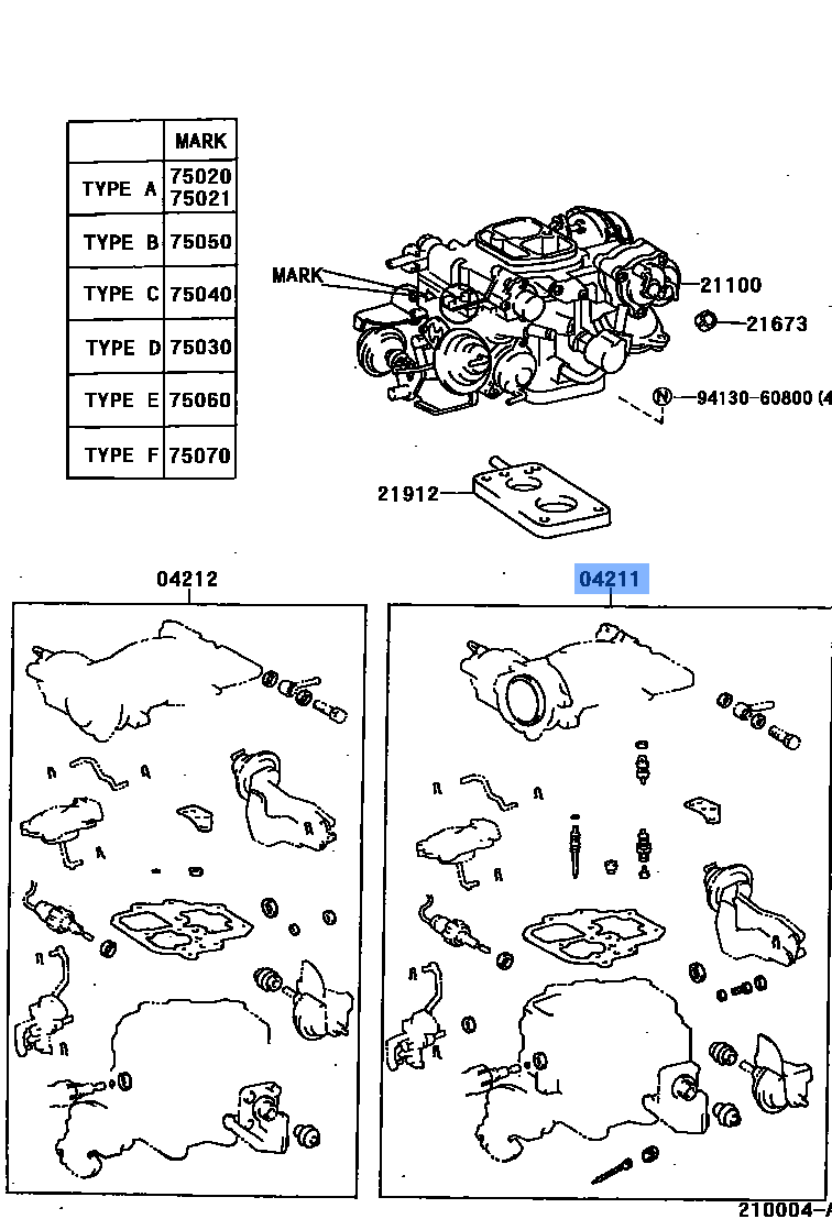 Carburetor Kit - TOYOTA Hiace 1RZ (04211-75021)
