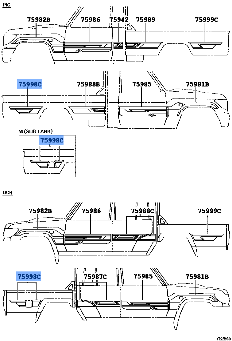 Toyota Genuine Stripe Rear Deck Rear RH 75998-60390