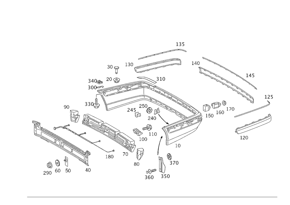 Rear Bumper Strip Class Db W210/2000/Lh/W/Out Hole
