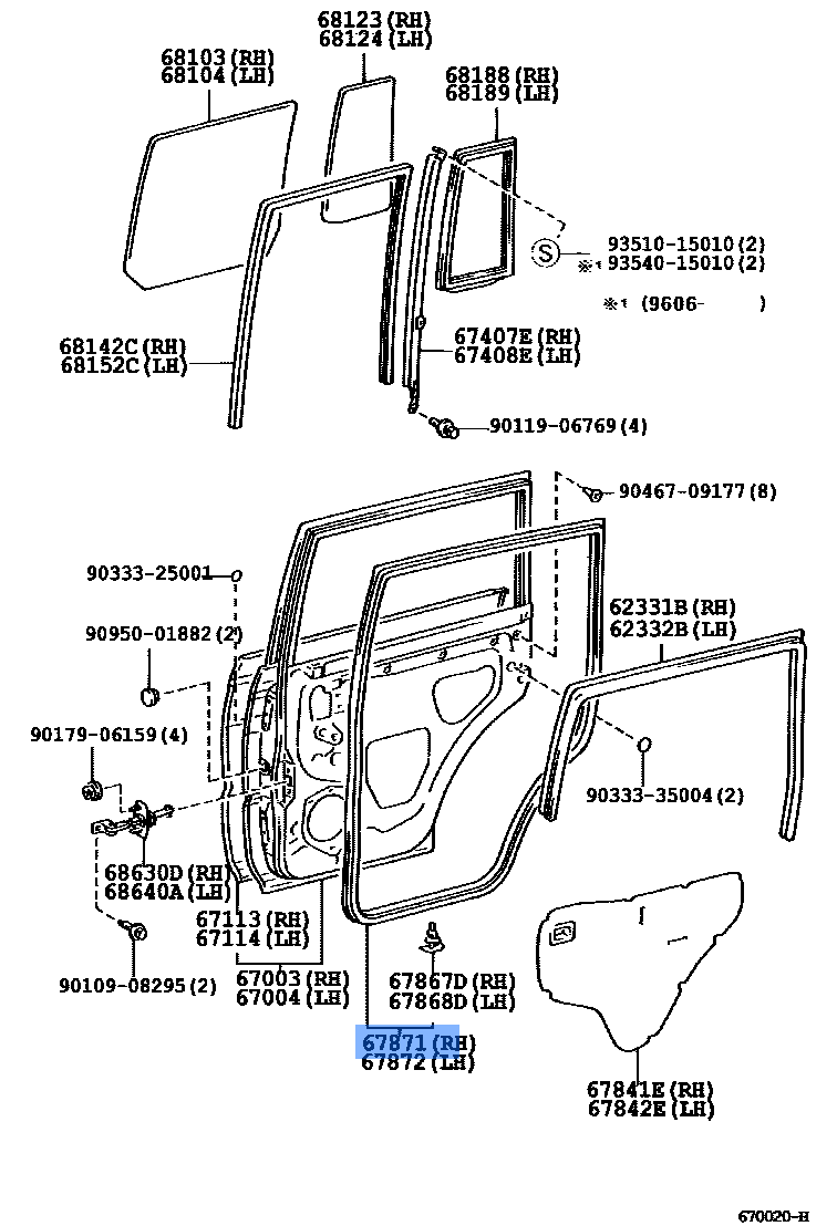 TOYOTA 67871-30310 WEATHERSTRIP, REAR DOOR, RH