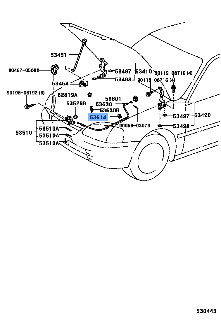 TOYOTA 90469-06005 Genuine Hood Release Cable Clip
