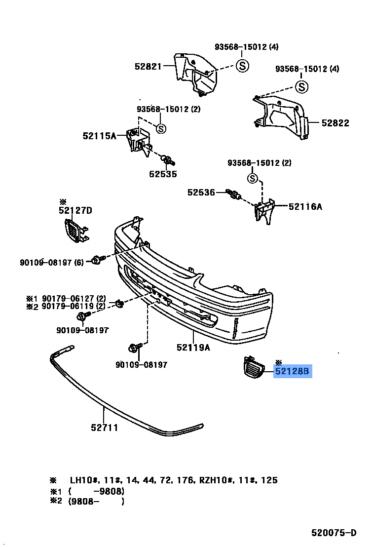 TOYOTA AVENSIS Front Bumper Hole Cover, LH 52128-26020