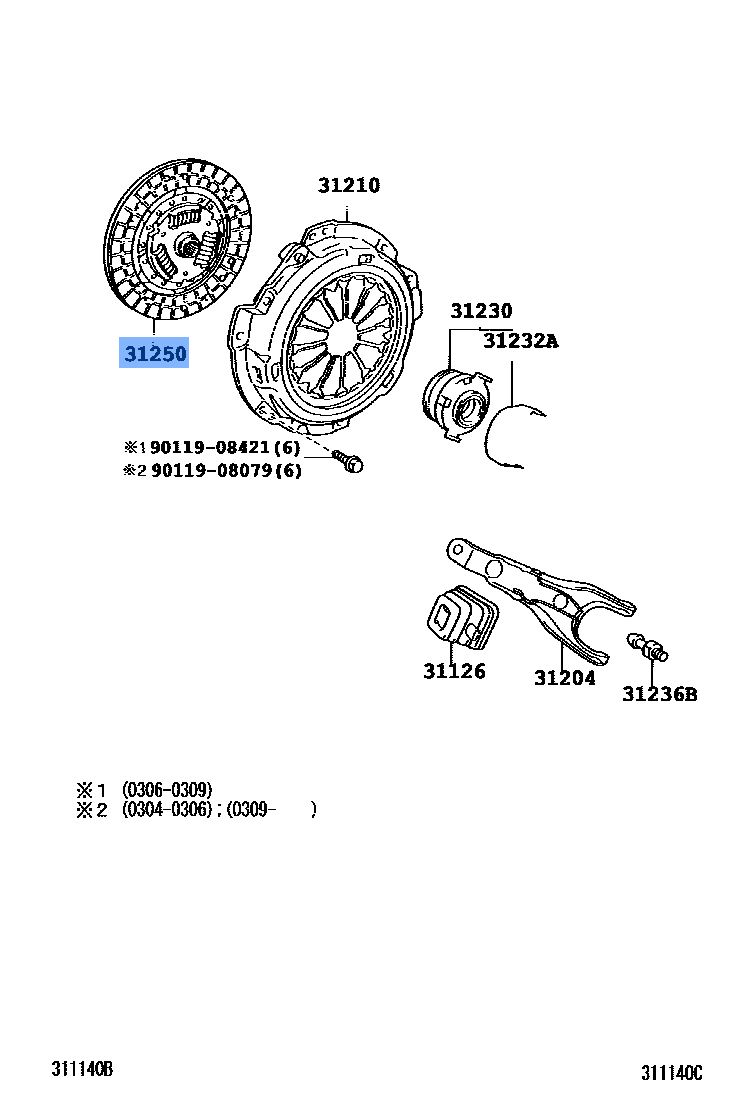 TOYOTA 31250-12361 Genuine Clutch Disc Assembly
