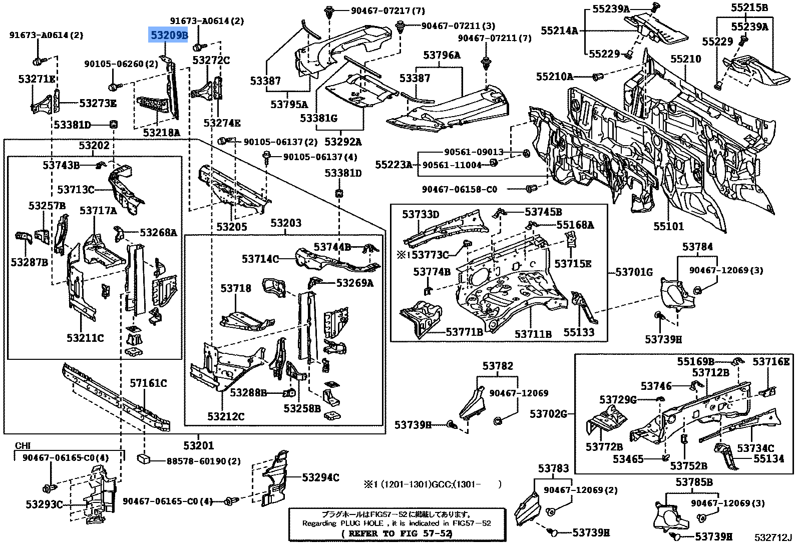 Toyota Genuine 53209-60120 Brace Sub-Assy Hood Lock Support