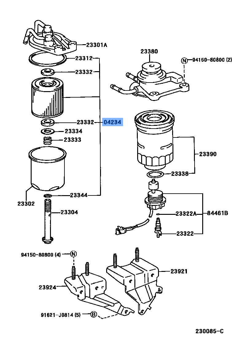 Toyota Land Cruiser HDJ78 OEM Genuine Fuel Filter Element Kit 04234-68010